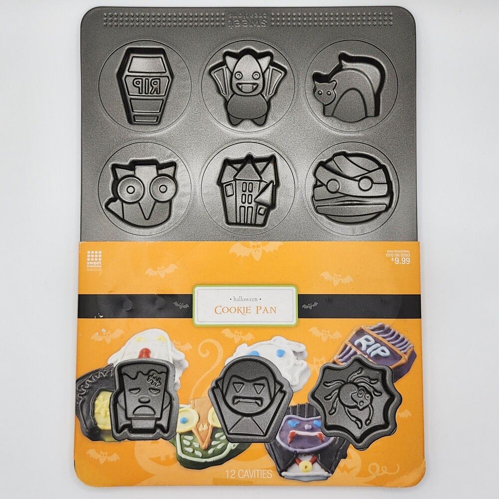 Sweet Creations Halloween 12-Cavity Non-Stick Metal Cookie Pan, Hand Wash NWT